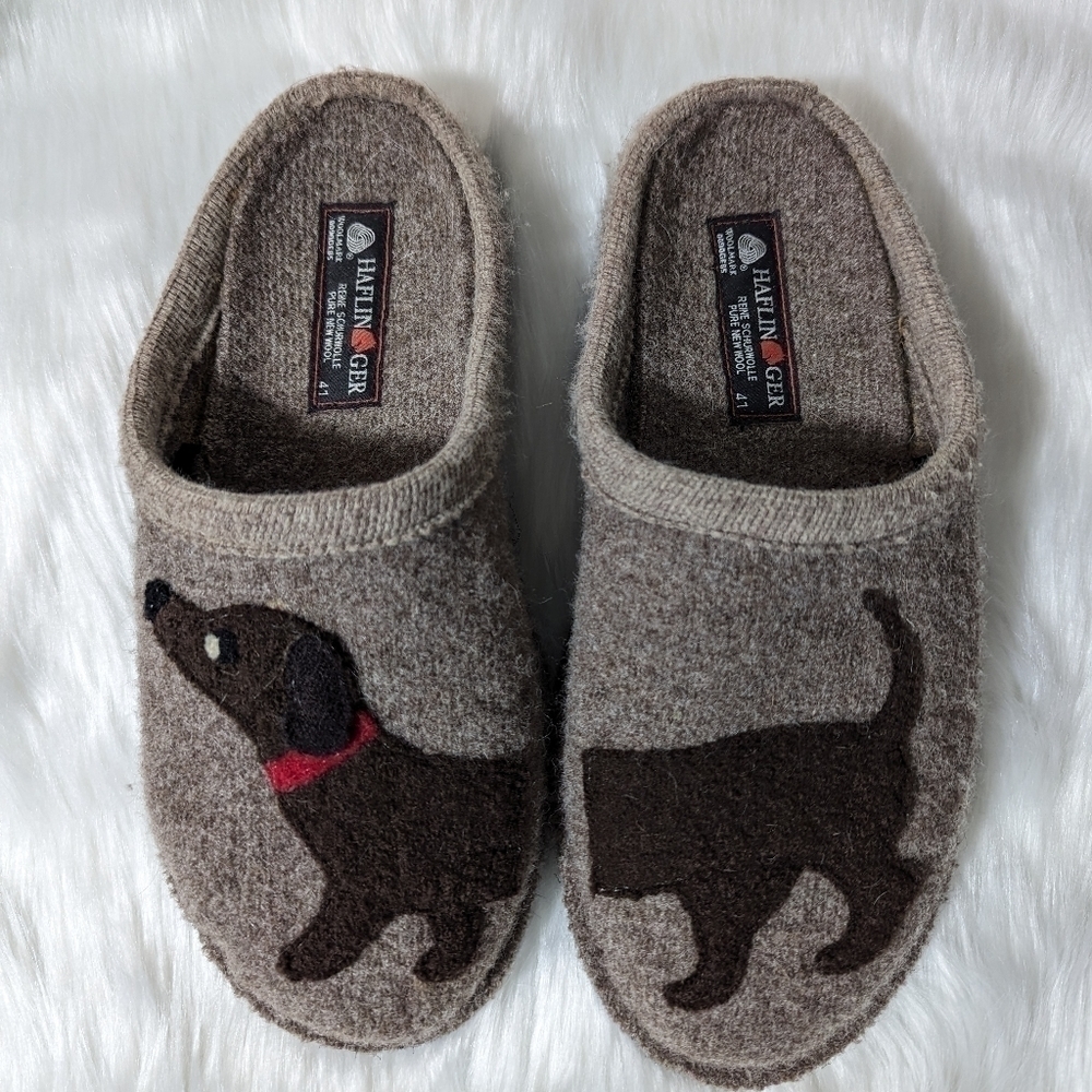HAFLINGER Doggy Earth Slippers Size 41 Womens Pure Wool slippers